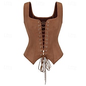 voordelige Bovenkanten-Middeleeuws Renaissance Cottagecore Korset Lijfje Piraat Viking Boers Veters Kostuum Dames Keltisch Fantasie Halloween Carnaval Prestatie LARP Ren Faire Volwassenen Korset