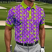 tanie Męska koszulka polo do golfa-Męskie Geometryczny Golf Koszulki sportowe polo Krótki rękaw Koszulki polo Koszule z kołnierzykiem Codzienny Athleisure Guziki Lato Niebieski Fioletowy Pomarańczowy