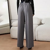 preiswerte Gerade geschnittene Hose-Damen Hose Anzughose Elegant Vintage Mode Volle Länge Hohe Taille Einfarbig Einfach Kordelzug Tasche Gerader Schnitt Komfort Warm Weich Mikroelastisch Streetwear Büro Arbeit Grau Schwarz Sommer