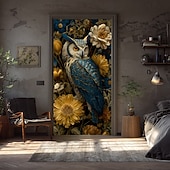 halpa Garaasi- ja ovibannerit-sininen pöllö keltaisilla auringonkukilla keskiyön kukkataide tähtitaivas ovibanneri seinävaate autotallin oven banneri kodin sisustus etuoven koristelu eteisen sisustus sisällä ja ulkona