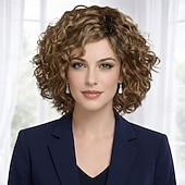 abordables perruque plus âgée-perruque bouclée élégante pour femme - boucles brunes dynamiques au volume naturel