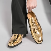 levne Brogue boty-Pánské zlaté metalické oxfordky, šněrovací boty, formální boty, lesklé brogue boty pro obchodní příležitosti na svatby, bankety, večírky, divadelní vystoupení, plesy a luxusní večerní nošení