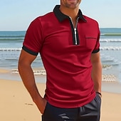 billiga Herrars klassiska polo-Herr Polo Pikétröjor Dagligen Utomhus Tröjkrage Fjärdedels blixtlås Kortärmad Mode Bekväm Slät Lappverk Dragkedja Sommar Skräddarsydd passform Vin Fördjupad grön Svart Vit Gul Marinblå Polo