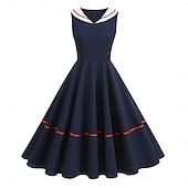 baratos Conjuntos-Set 1950s Retro Vintage Tea Length Knee Length Dress Petticoat Rockabilly with Accessories Sleeveless Solid Color Fit &amp; Flare Fancy Dress Women's Carnival Masquerade Revival Tea Party Adults' Dress