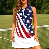  Independence Day Dames Nationale vlag Sportshirt Wandelen poloshirt Sport tanktop Tennisshirt Mouwloos Vetoketju Bloemig UPF50+ UV-bestendig Hoge Elasticiteit Vochtregelerend Ademend Volleybal Tennis