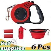 お買い得  犬用首輪＆ハーネス＆リード-6点セットのペット用トラベルセット、伸縮式犬用リード、自動伸縮トラクター犬用ロープ、ペット用ロープ、滑り止めハンドル付きで便利、小型犬から中型犬に適しています