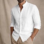 economico Classico-Per uomo Camicia Camicia Estiva Abbigliamento da spiaggia Camicia con colletto alla coreana Camicia con Bottoni Semplice Casuale Quotidiano Blu Nero Bianco Rosa Manica Lunga Collo alla coreana
