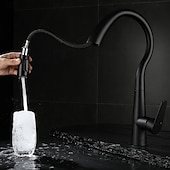 זול ברזים למטבח-ברז כיור מטבח עם מרסס נשלף, ברז מטבח מסחרי בעל ידית אחת בקשת גבוהה