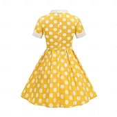 preiswerte Kleider-1950er Rockabilly Vintage-Kleid Kleid Swing-Kleid Kurze Ärmel Tupfen A-Linie Kostüm Mädchen Karneval Maskerade Alltagskleidung Junggesellinnenabschiedsparty Kinder Kleid Frühling &amp; Sommer