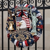 levne 250. výročí USA-Dřevěná cedule s vlasteneckou cedulí na dveře k 250. výročí USA, dekorace na dveře ke Dni nezávislosti s orlem, Zvonem svobody a Sochou svobody, dekorace na vchodové dveře ke 4. červenci 1776–2026