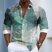 economico Geometrica-Per uomo Blocco di colori Patchwork Colore sfumato Camicia Camicia con Bottoni Manica Lunga Moda Casual Quotidiano All'aperto Abbigliamento casual alla moda Primavera Autunno Collo ripiegato Stampa