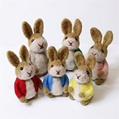  6 יחידות ממולאות סל פסחא ארנב לבד מחט, בובת פרווה מיניאטורית מצמר בעבודת יד, צעצוע בסגנון ארנב, מתנה רכה ואביבית לילדים בנות בנים, עיצוב חדר ילדים בהשראת וולדורף