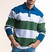  Herren Horizontale Streifen Rugby-Poloshirt Langarm Polo-Shirts Hemden mit Kragen Lässig Outdoor Athleisure 3D-Druck Frühling Herbst Blau Rote Braun
