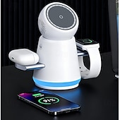 cheap Decorative Lights-360 Rotating Wireless Charging Station, 3 in 1 Multiple Charger Stand with Night Light, Fast Wireless Charger for iPhone 17,16, 15, 14, 13, 12, iWatch,Samsung Watch and AirPods,White