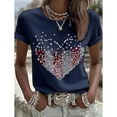  American Independence Day Women's T Shirt Print Graphic Flag Letter Vintage Stylish Classic Short Sleeve Crew Neck Regular Tops Daily Blue Black White Red Navy Blue Summer Spring