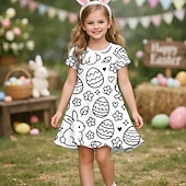 abordables Tenues de Pâques pour Filles-Pâques FILLE 3D Graphique Lapin Robe Manche Courte Impression 3D Été Printemps Quotidien Vacances Soirée Mignon Basique Occasionnel Enfants 4-12 ans Robe Décontractée Robe trapèze Mi-long Coupe