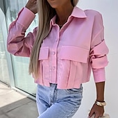 economico Bluse Semplici-Per donna Camicia Camicia casual Camicia con Bottoni Blusa Tasca Bottoni Tinta unica Semplice Vacanza Moda Quotidiano Manica Lunga Manica a pipistrello Collo ripiegato Top corti Quotidiano