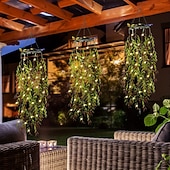 voordelige Landschapsverlichting-LED-tuinverlichting op zonne-energie met kunstmatige hangende bamboebladeren, imitatie hangende klimplanten, kunstmatige bamboe- en wilgenbladverlichting, geschikt voor tuinen, bruiloften en feesten,