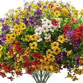 お買い得  造花-屋外の春の装飾用、人工造花8束。シルク製のカラフルな紫色のUV耐性リアルな造花で、屋外のポーチ、パティオ、庭、プランター、鉢、窓辺のプランターに最適です（ミックス）。