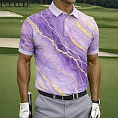 economico Polo da golf da uomo-Per uomo Marmo Golf Polo Sportivi Manica Corta Magliette polo Camicie con Colletto Casual Athleisure Bottoni Estate Primavera Blu Nero Viola