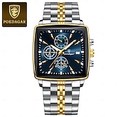 preiswerte Quarz-Uhren-866 brandneue quadratische Herrenuhr aus Edelstahl, multifunktional, mit Leuchtzeigern, wasserdicht, Business-Quarzuhr