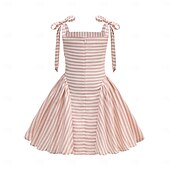 billiga Klänningar-Femtiotal Retro / vintage Knälång Klänningar Rockabilly Flare Klänning Ärmlös Randig Maskeradkläder Flickor Halloween Karnival Maskerad Bal Kvällsfest Förlovningsfest Barn Klänning Hemkomstklänningar