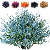  8 חבילות צמחים מלאכותיים לבנדר שיחים מזויפים פרחי עציץ תלוי עמיד בפני UV פלורה גדר פנים וחוץ עיצוב שולחן חתונה סידור פרחים זר מילוי