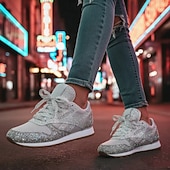 tanie Trampki damskie-damskie srebrne trampki z brokatem, siateczka, sznurowane, z wygodną podeszwą