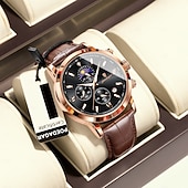 זול שעוני קוורץ-882 שעון גברים חדש, שעון כרונוגרף רב תכליתי קוורץ עם שלב ירח