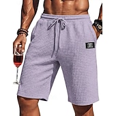 お買い得  カジュアルショートパンツ-男性用 ワッフルショーツ ショーツ カジュアルショーツ ポケット 弾性ウエスト 平織り 履き心地よい 高通気性 膝丈 カジュアル アウトドア バケーション 旅行度假风 ファッション ブラック ホワイト マイクロエラスティック