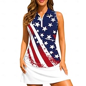  Independence Day Dames Nationale vlag Sportshirt Wandelen poloshirt Sport tanktop Tennisshirt Mouwloos Vetoketju Bloemig UPF50+ UV-bestendig Hoge Elasticiteit Vochtregelerend Ademend Volleybal Tennis