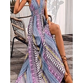 economico Vestiti-Stile Boho Retrò Vintage Boho Lunghezza lunga Vestito Senza maniche Stile Boho Scollo a V Costume Per donna Mascherata Festival Musicale Festa a tema retrò Adulti Vestito Estate