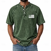 abordables Vintage et rétro-T-shirt graphique américain US Flag pour homme SoftFade™ chemise en denim 100 % coton chemise acid wash haut à manches courtes vintage streetwear maison rue été printemps noir rose vert clair gris