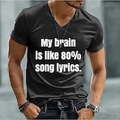  T-shirt humoristique pour homme « Mon cerveau est composé à 80 % de paroles de chansons », col V, manches courtes, col en V, idéal pour les fans de musique et les concerts. Disponible en tailles S, M,