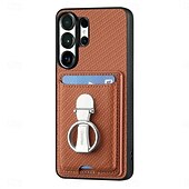 abordables 2026 Samsung Galaxy S26 Série-téléphone Coque Pour Samsung Galaxy S26 S26 Plus S26 Ultra Coque Arrière avec Support Support Anneau Emplacement Carte Rétro TPU Fibre faux cuir