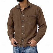 cheap Men's Button Up Shirts-Men's Shirt Casual Shirt Vintage Shirt Button Up Shirt 100% Cotton Acid Wash Shirt Blue Black Light Green Wine Navy Blue Long Sleeve Plain Lapel Streetwear Going out Pocket Clothing Apparel Cotton
