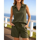 abordables Chándales-Mujer Tracksuit Conjuntos de chándal tipo jersey Pantalones cortos deportivos Correa con bolsillo Color sólido Conjunto de ropa deportiva Verano Primavera Negro Rosa Entrenamiento de gimnasio Correr