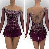 voordelige Schaatsjurken-Kunstschaatsjurk Dames Voor meisjes Schaatsen Jurken Bordeaux Lapwerk Open achterkant Netstof Spandex Hoge Elasticiteit Opleiding Wedstrijd Kunstschaatskleding Klassiek Kristal / Bergkristal Lange