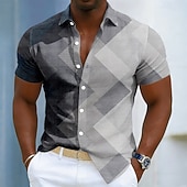  Homme Bloc de Couleur Patchwork Dégradé de Couleur Chemise Chemise Boutonnée Manche Courte Mode Décontractée Quotidien Extérieur Vacances Été Printemps Col Rabattu Impression 3D Chemise en lin Bleu
