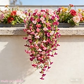 abordables Fleurs artificielles-Lot de 2 ou 4 guirlandes de liserons artificiels réalistes (maille 69) à suspendre – fleurs artificielles roses et rouge rosé, résistantes aux UV, idéales pour la décoration intérieure et extérieure,