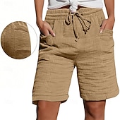 preiswerte Bermudashorts-Damen Bermudashorts Shorts Sommershorts Strandshorts Urlaub Mode Alltagstauglich Knielang Hohe Taille Einfarbig Einfach Kordelzug Tasche Elastischer Bund Komfort Weich Atmungsaktiv Mikroelastisch
