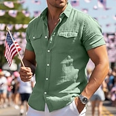 economico Strada-Per uomo Camicia Camicia di lino Camicia Estiva Camicia da Spiaggia Tinta unica Casuale Quotidiano Verde Grigio chiaro Azzurro Manica Corta Colletto ripiegato Estate Primavera &amp; Estate Abbigliamento