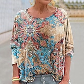 economico Tops Boho-Per donna Camicia Boho Blusa Patchwork Stampato Grafico Vintage Elegante Classico Manica Lunga Girocollo Top Regolari Quotidiano Ferie Uscire Rosa Vino Blu marino Cachi Rosa Primavera Autunno