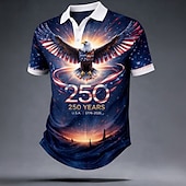  4. Juli 2026 250. Herren Amerikanische US-Flagge Poloshirts Kurzarm Polo-Shirts Revers Lässig Athleisure Alltagskleidung Festival-Outfit 3D-Druck Knöpfe Sommer Frühling Blau Rote Grau
