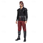 cheap Outfits-Set Medieval Renaissance Pants Vest Shirt with Accessories Long Sleeves Pirate Fancy Dress Men's Pirate Halloween Carnival Masquerade Renaissance Fair Retro Theme Party Adults' Vest Shirt Pants