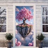 cheap Garage &amp; Door Banners-Fantasy Tree of Life Golden Tree Floating Island Full Moon Starry Night Door Banner Wall Tapestry Magical Landscape Home Decor Front Door Decoration Entryway Decor Indoor Outdoor