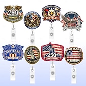 economico 250° Anniversario degli Stati Uniti-Porta badge retrattile per il 250° anniversario dell'America con clip a coccodrillo, porta badge identificativo per il 250° anniversario dell'indipendenza, accessori per il 4 luglio 1776-2026, regalo