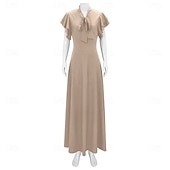 abordables Vestidos de los años 20-Vintage Rugido 20s 1920s Longitud Larga Vestidos Vestido Flapper Mangas cortas El gran Gatsby charlestón Color sólido Corte A Escote en Pico Disfraz Mujer Víspera de Todos los Santos Carnaval bar