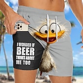  Per uomo Anatra Gergo divertente animali dei cartoni animati Pantaloncini foderati Pantaloncini da bagno 2 in 1 Pantaloncini da mare Misura del girovita medio Hawaiano Vacanza al Mare Tasche Laterali