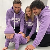 cheap Daily Family Matching-Family Tops Letter Casual Print Red Light Purple Beige Long Sleeve Active Matching Outfits
